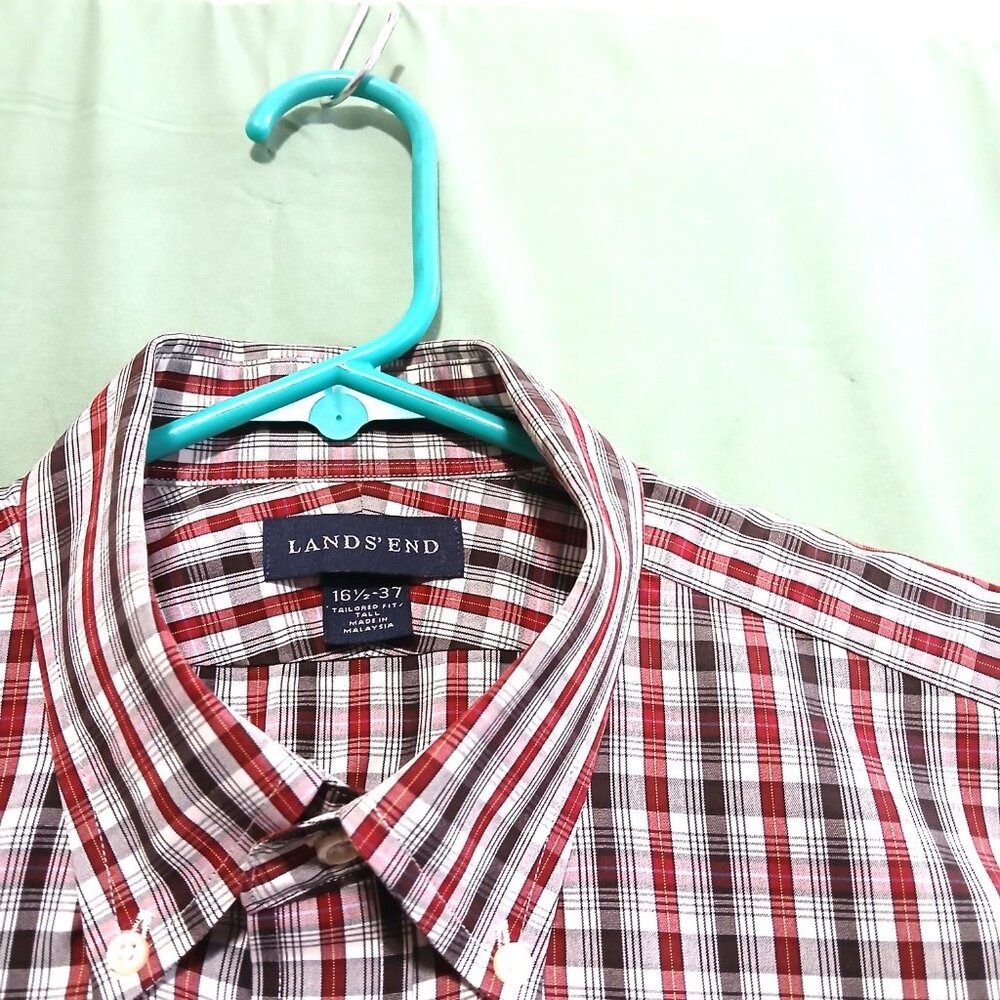 Lands End No Iron Oxford Dress Shirt Men's 16.5 - 37 Tall Long Sleeve